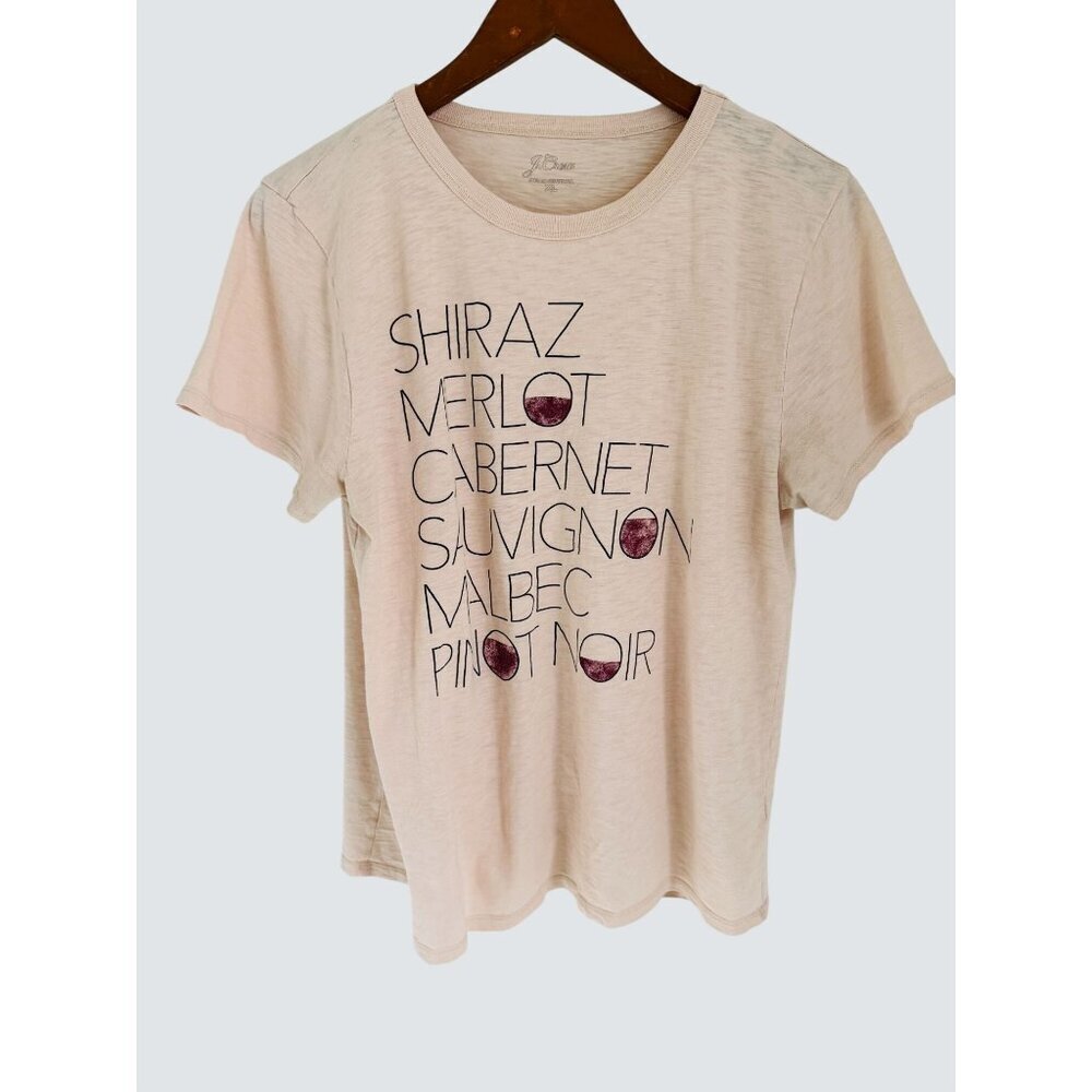 Wine-Inspired Graphic T-Shirt By J. Crew Women’s XS 100% Cotton Beige With Wine